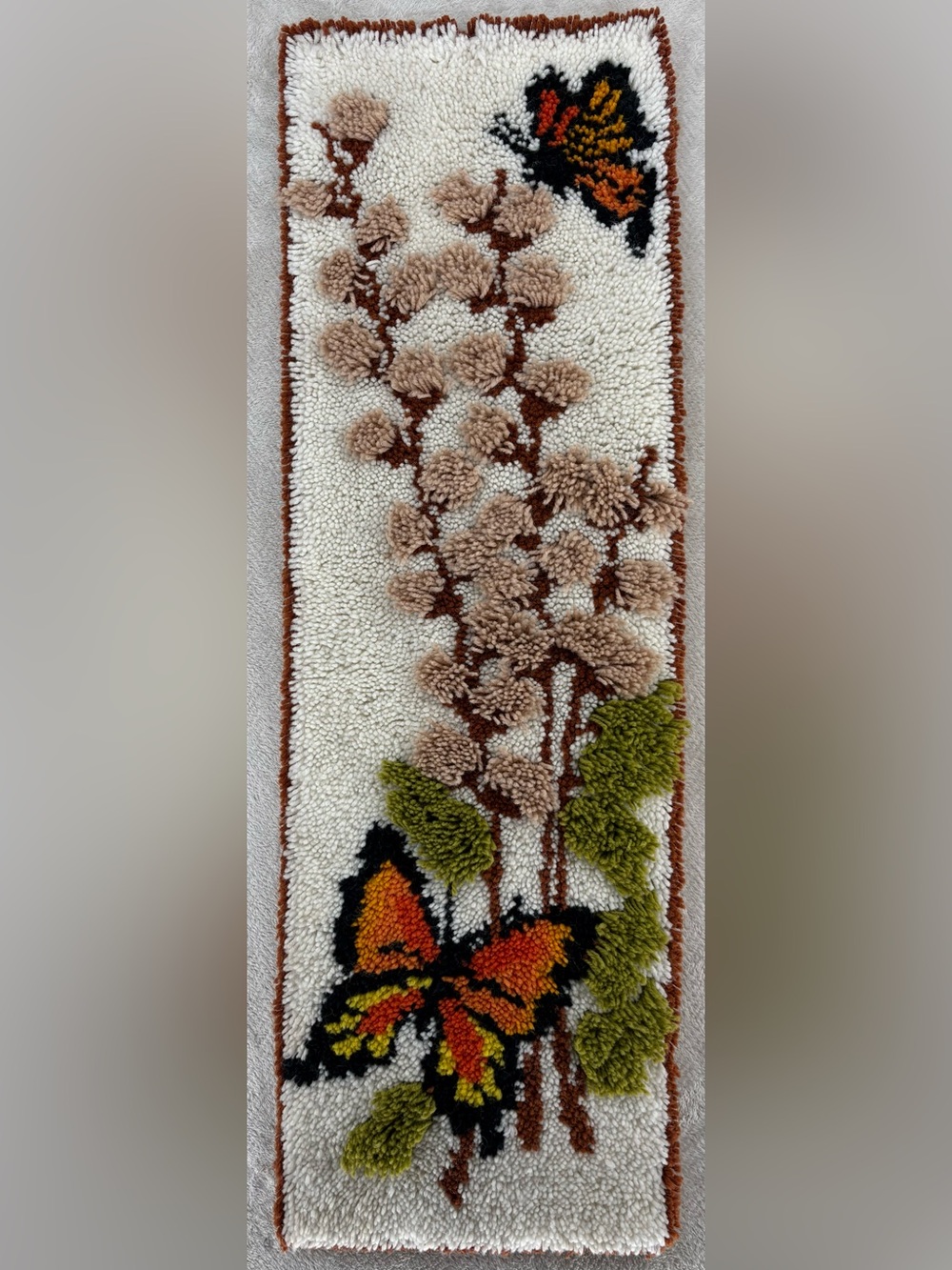 Vintage 1970's Handmade Butterfly Latch Hook Rug Yarn Art/Wall Hanging